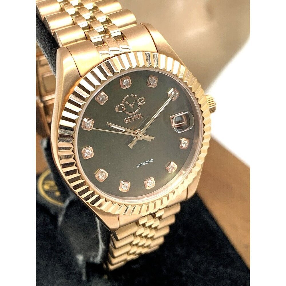 GV2 by Gevril Womens Watch 12401 Naples Swiss Quartz Diamond Dial Rose G…